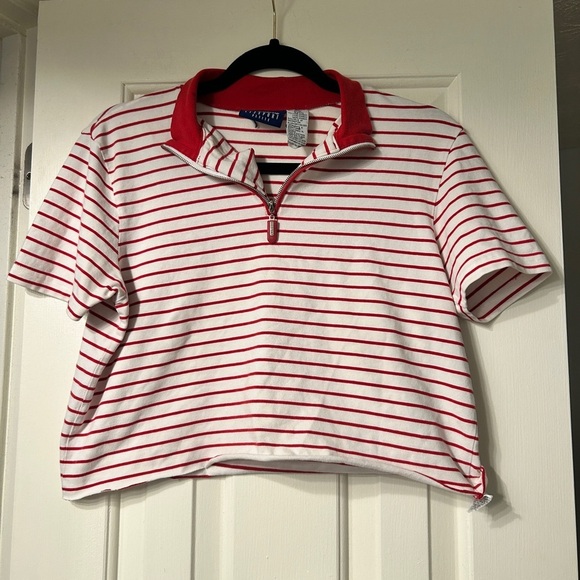 Liz Claiborne Tops - 90’s Vintage Liz Claiborne Lizsport Cropped Red and White Striped Polo
